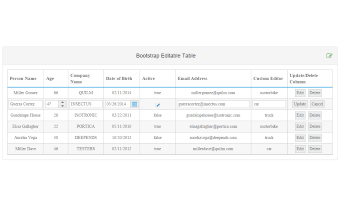 Bootstrap template, demonstrating an editable Table