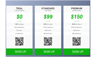 A template, demonstrating a pricing table layout with columns