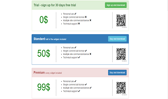 A template, demonstrating a pricing table layout with rows