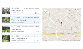 Bootstrap template, demonstrating a real estate list with a map