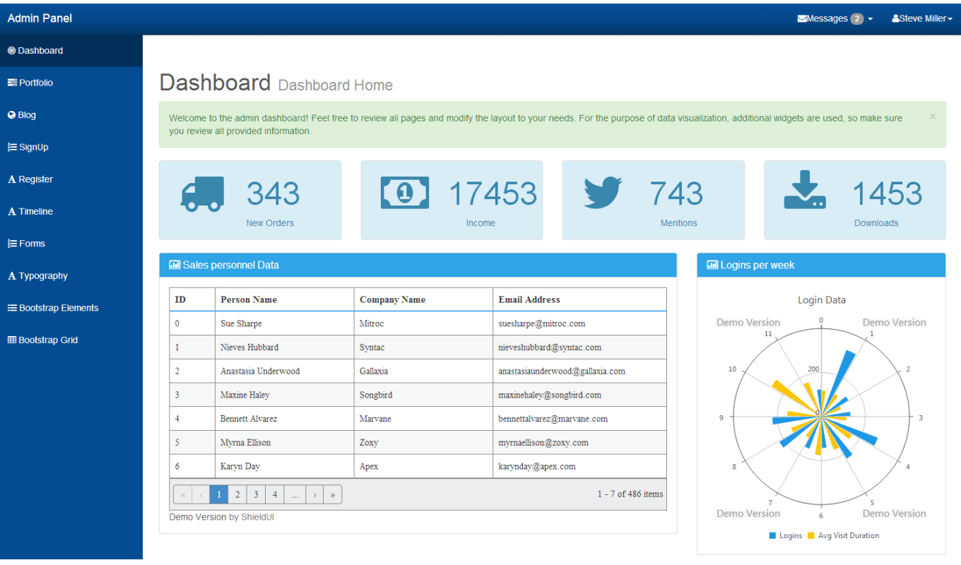 Deep Blue Admin - A dashboard / bootstrap admin theme in the blue color set